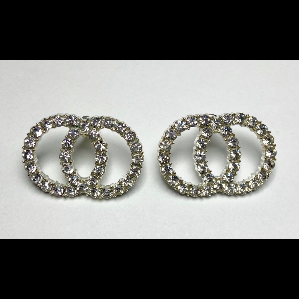 Crystal Collection Silver Tone Rhinestone Overlapping Hoop Pierce Earrings Nwt 13$